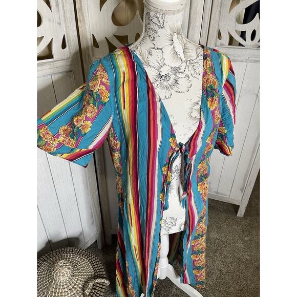 Roper Duster Long Top Rainbow Floral Colorful Size XL - Picture 2 of 7
